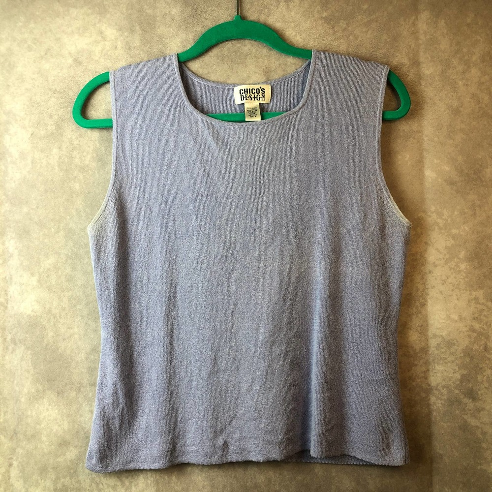 Chicos‎ Design Top Womens 2 Large Blue Sleeveless Knit Linen Blend Casual Beachy